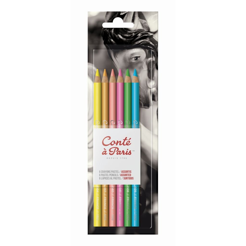 Conte a' Paris Pastel Pencil - Set of 6 - Assorted Colours - Blister Pack