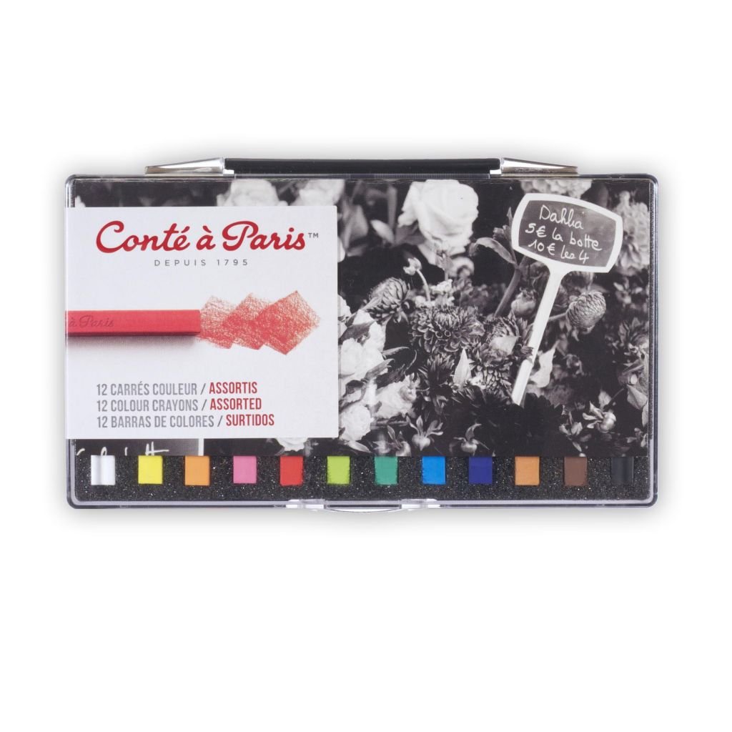 Conte a' Paris Colour Carres Crayons - Set of 12 - Assorted Colours - Plastic Box