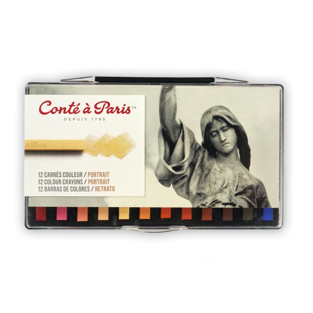 Conte a' Paris Colour Carres Crayons - Set of 12 - Portrait Colours - Plastic Box