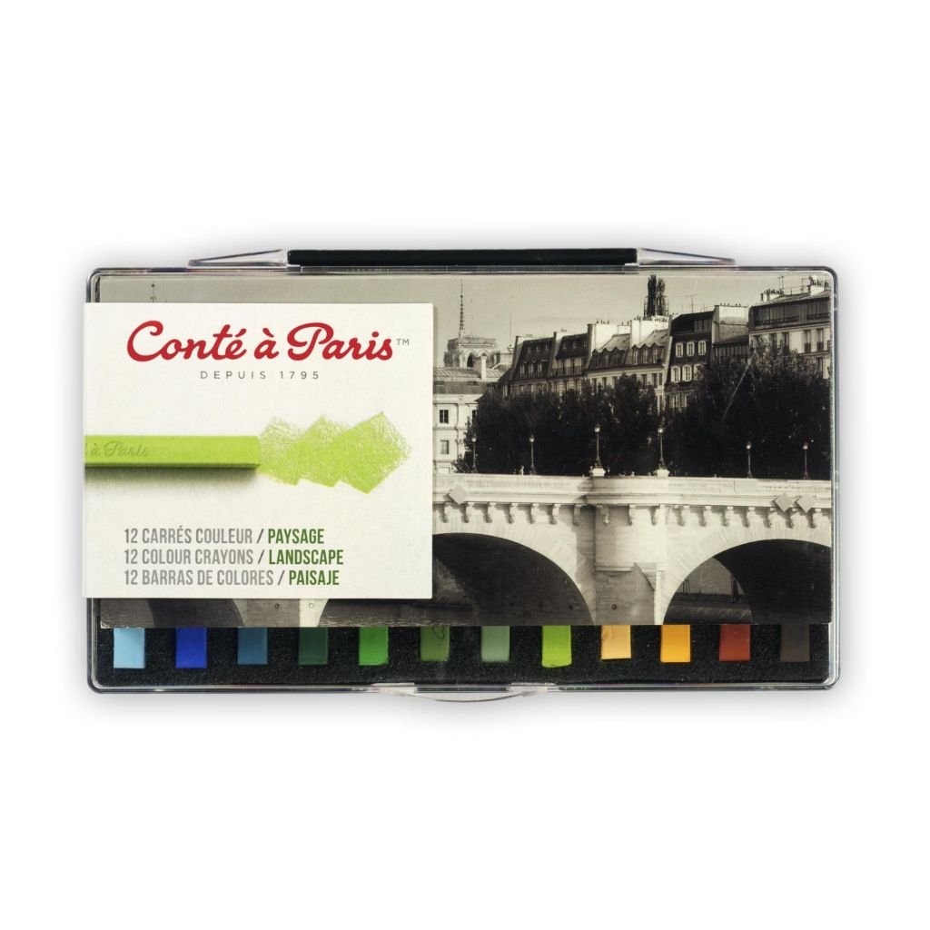 Conte a' Paris Colour Carres Crayons - Set of 12 - Landscape Colours - Plastic Box