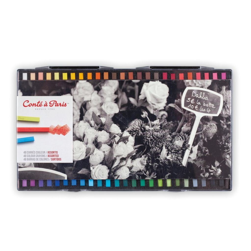 Conte a' Paris Colour Carres Crayons - Set of 48 - Plastic Box - Assorted