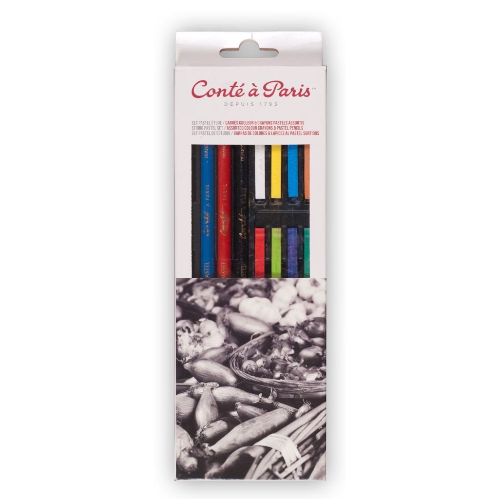 Conte a' Paris Studio Assorted Set of 12 Carres + 3 Pastel Pencils - Blister Pack