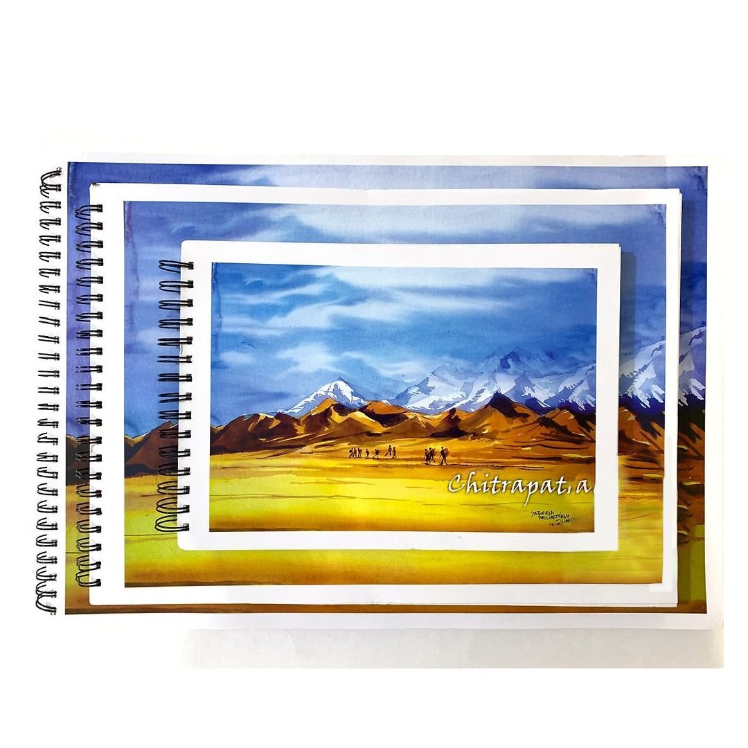 Chitrapat - Handmade Watercolour Paper - 1/4 (26 cm x 36 cm or 10 in x 14 in) - Natural White - Rough Grain - 440 GSM 100% Cotton Paper, Spiral Pad of 25 Sheets