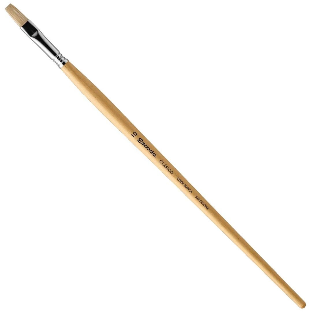 Escoda Clasico White Chungking Hog Bristle Brush - Series 4829 - Flat - Long Handle - Size: 6