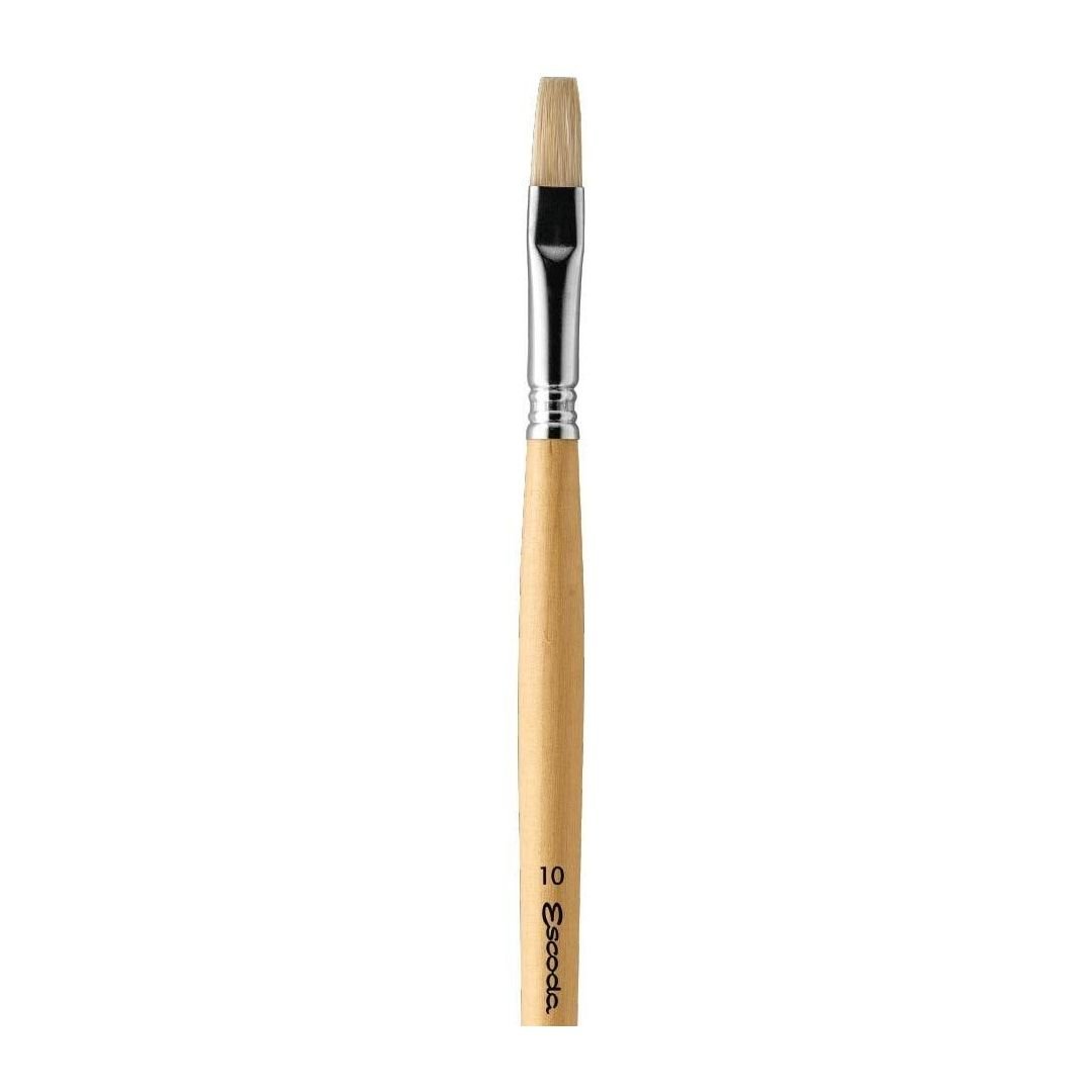 Escoda Clasico White Chungking Hog Bristle Brush - Series 4829 - Flat - Long Handle - Size: 1