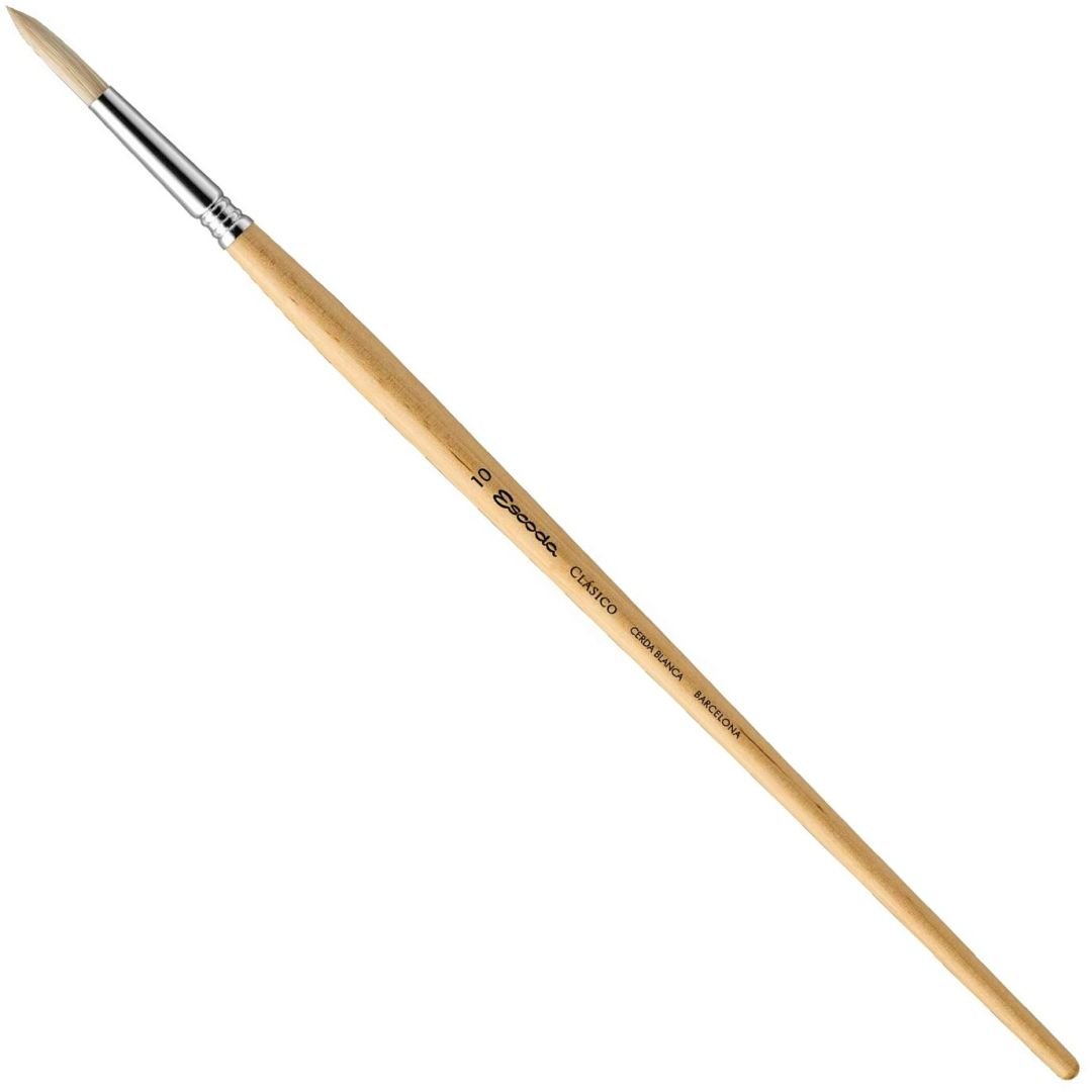 Escoda Clasico White Chungking Hog Bristle Brush - Series 5131 - Round Pointed - Long Handle - Size: 12