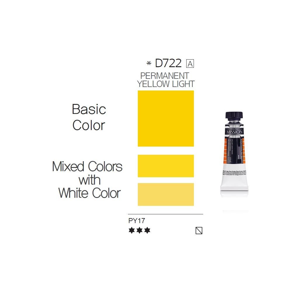 Mijello Mission White Class Hybrid Designers Gouache - Permanent Yellow Light (722) - 15 ML