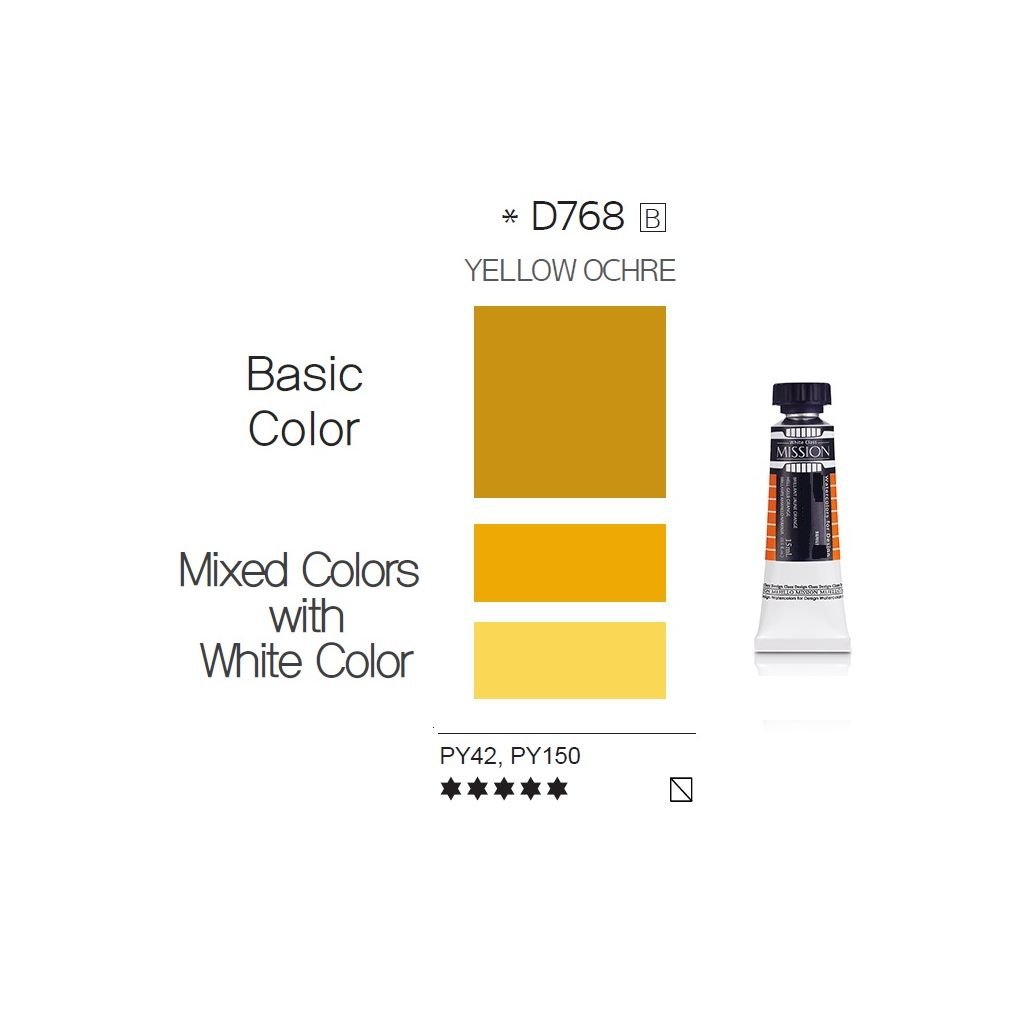 Mijello Mission White Class Hybrid Designers Gouache - Yellow Ochre (768) - 15 ML