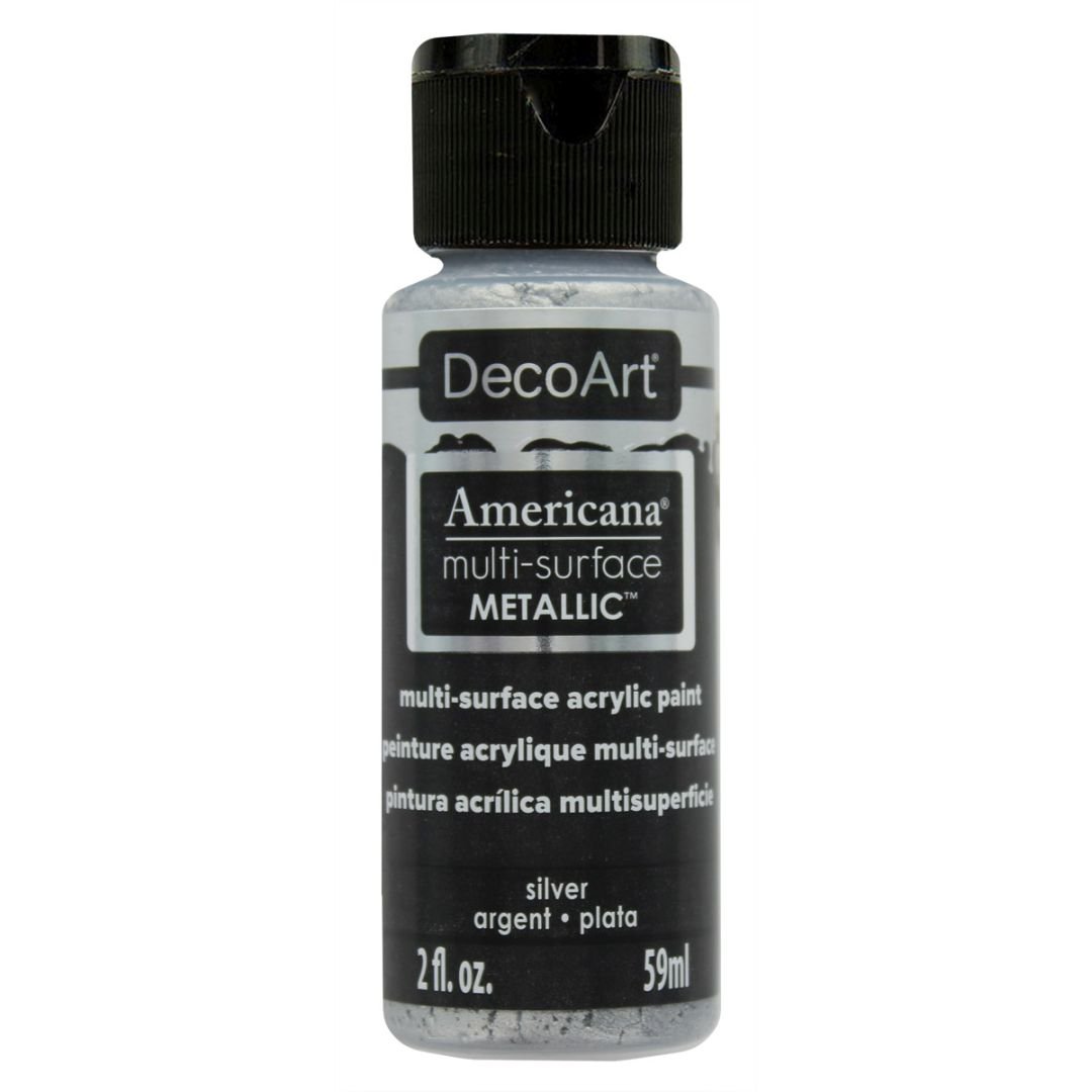 DecoArt Americana Acrylic Paint - Multi Surface Metallics - 59 ML (2 Oz) - Silver (550)