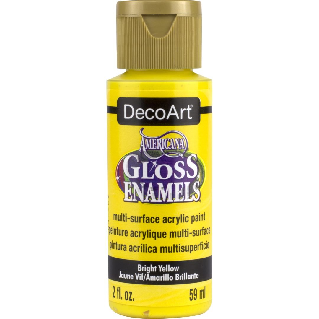 DecoArt Americana Gloss Enamels - Multi-Surface Acrylic Paint - 59 ML (2 Oz) Bottle - Bright Yellow (227)