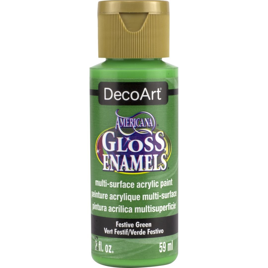 DecoArt Americana Gloss Enamels - Multi-Surface Acrylic Paint - 59 ML (2 Oz) Bottle - Festive Green (230)