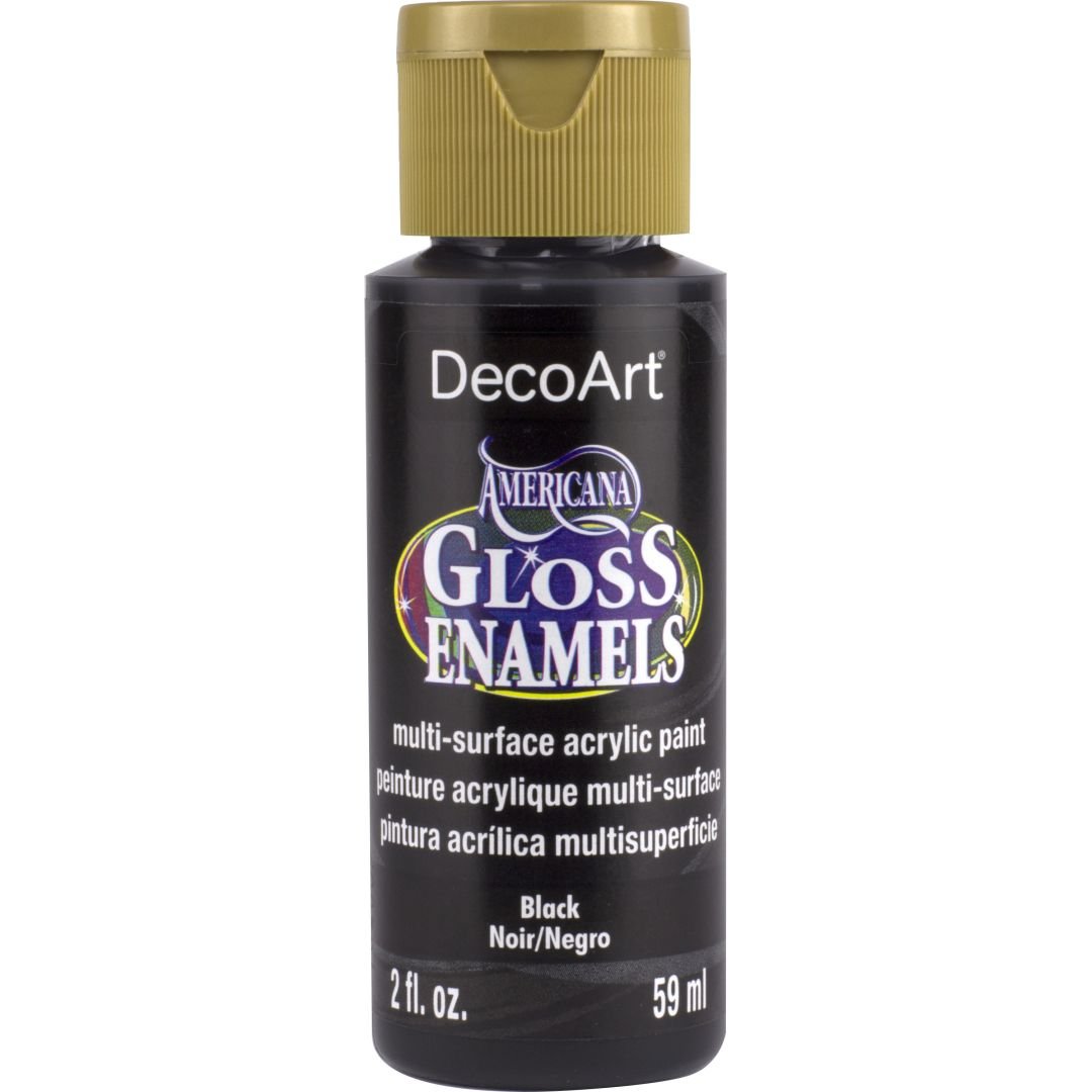 DecoArt Americana Gloss Enamels - Multi-Surface Acrylic Paint - 59 ML (2 Oz) Bottle - Black (67)