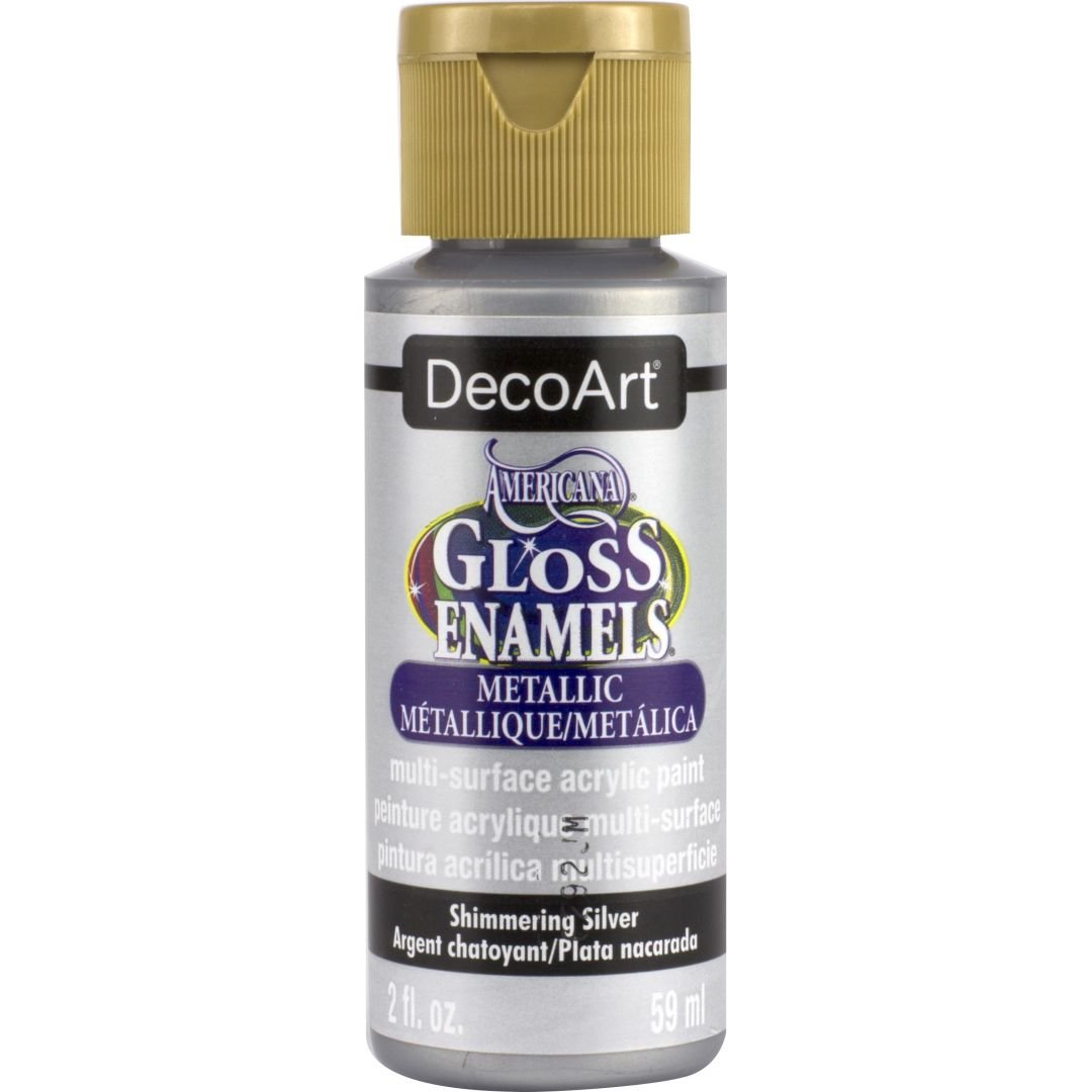 DecoArt Americana Gloss Enamels - Multi-Surface Acrylic Paint - 59 ML (2 Oz) Bottle - Shimmering Silver (70)