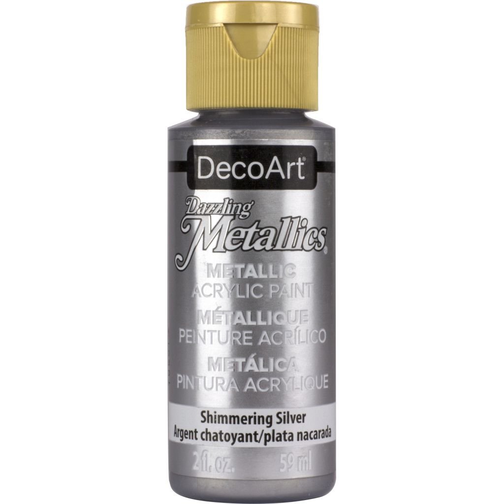 DecoArt Dazzling Metallics - Acrylic Craft Paint - 59 ML (2 Oz) Bottle - Shimmering Silver (070)