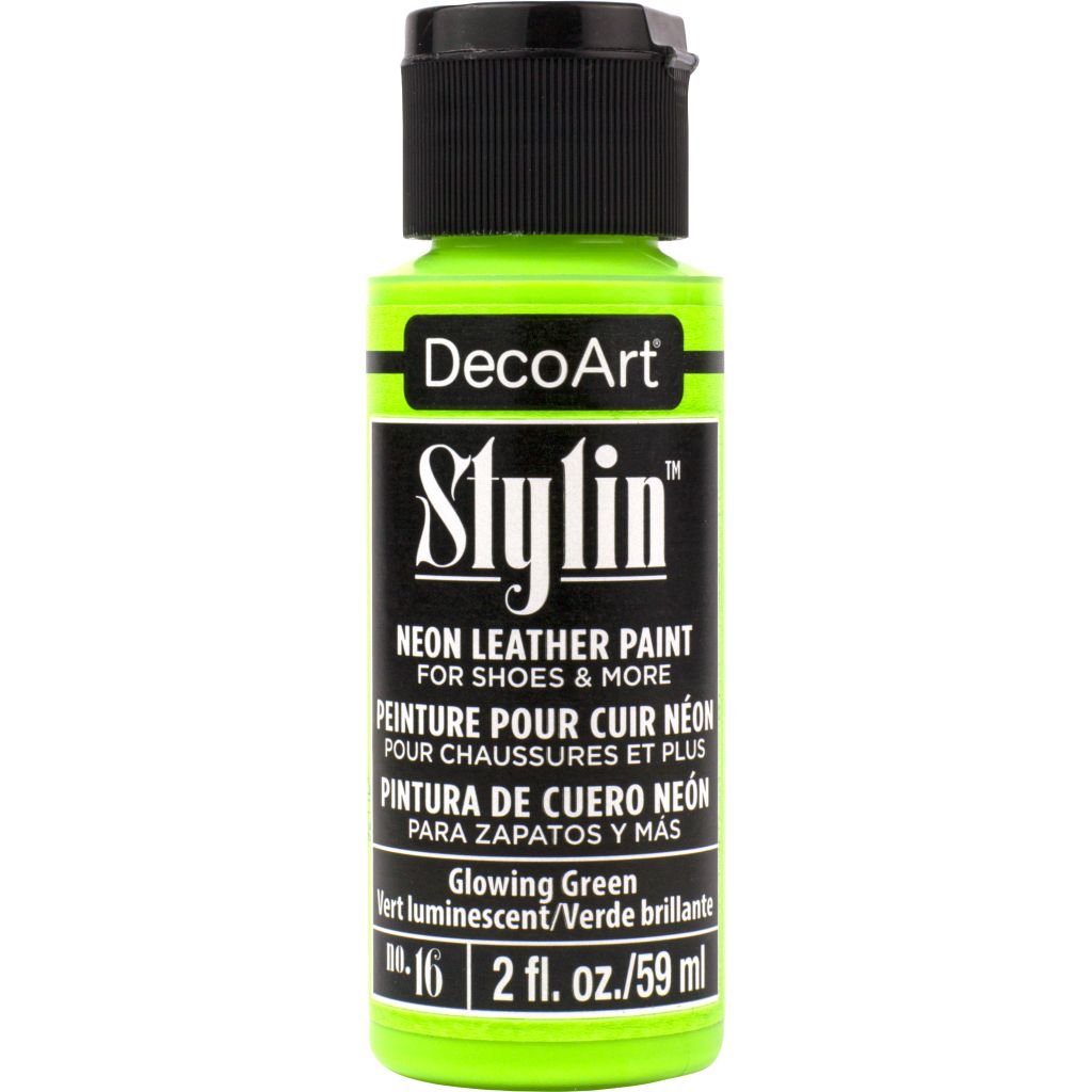 DecoArt Stylin Leather Paint - 59 ML (2 Oz) Bottle - Neon Glowing Green (16)