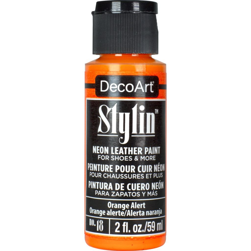 DecoArt Stylin Leather Paint - 59 ML (2 Oz) Bottle - Neon Orange Alert (18)
