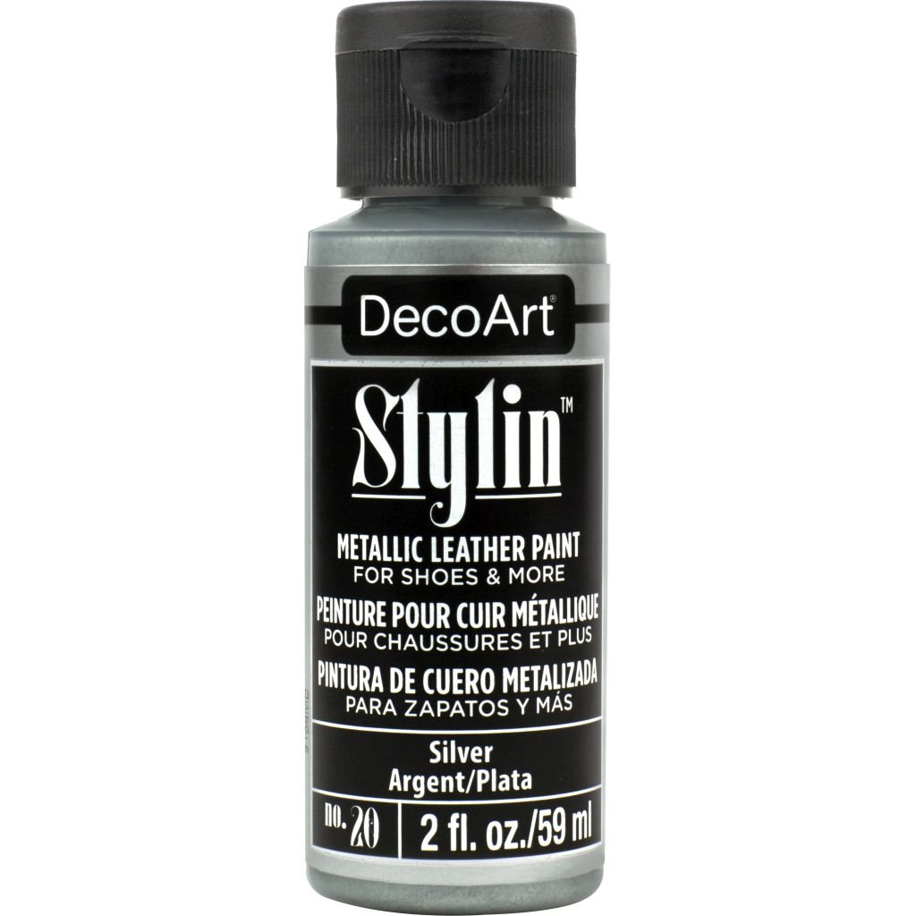 DecoArt Stylin Leather Paint - 59 ML (2 Oz) Bottle - Silver (20)