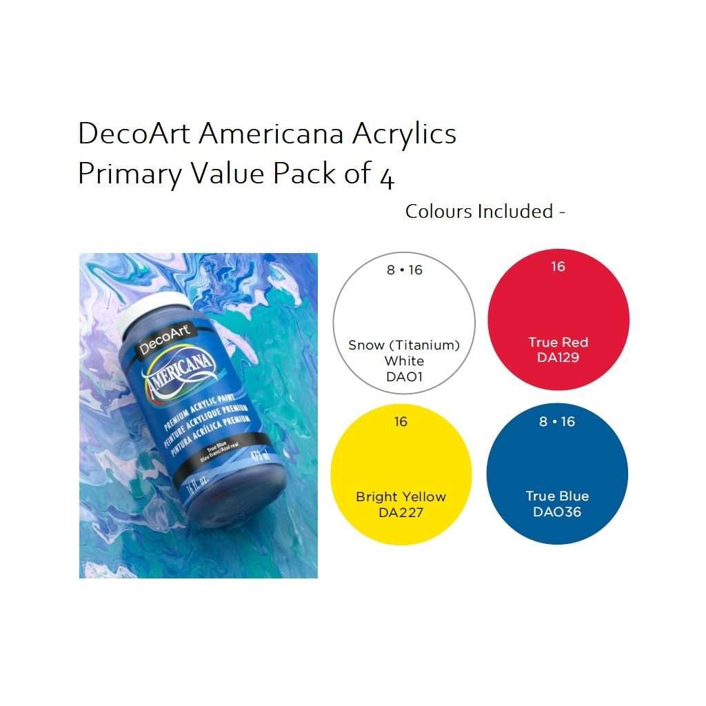 DecoArt Americana Matte Acrylic Paint - Primary Value Pack of 4 Colours x 59 ML