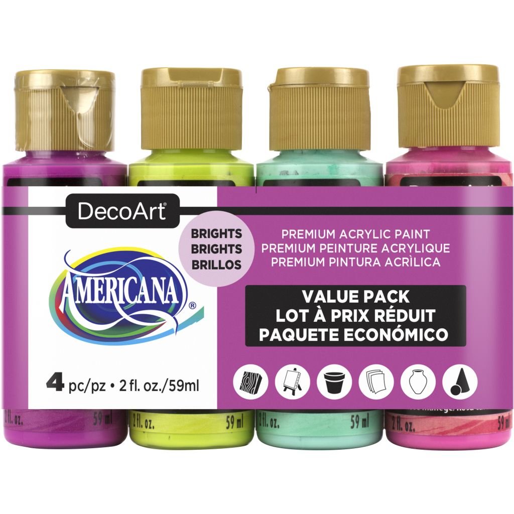 DecoArt Americana Matte Acrylic Paint - Brights Value Pack of 4 Colours x 59 ML