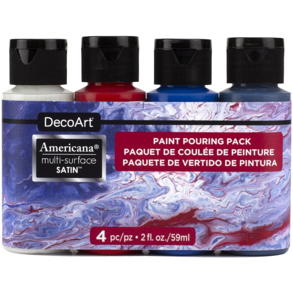 DecoArt Americana Multi Surface Satin Acrylic Paint - Value Pack of 4 Colours x 59 ML - Patriotic