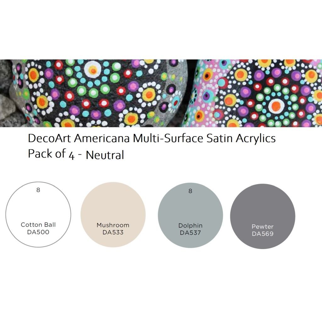 DecoArt Americana Multi Surface Satin Acrylic Paint - Value Pack of 4 Colours x 59 ML - Neutral