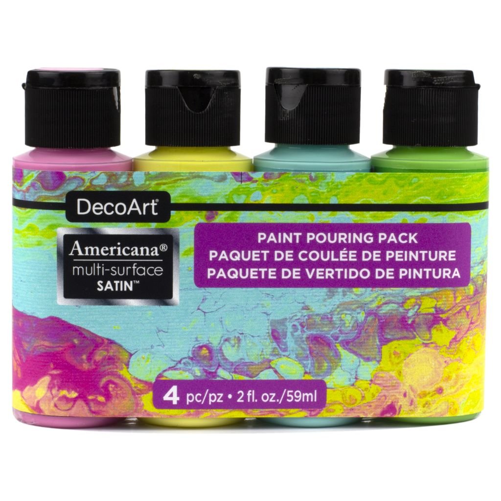 DecoArt Americana Multi Surface Satin Acrylic Paint - Value Pack of 4 Colours x 59 ML - Brights