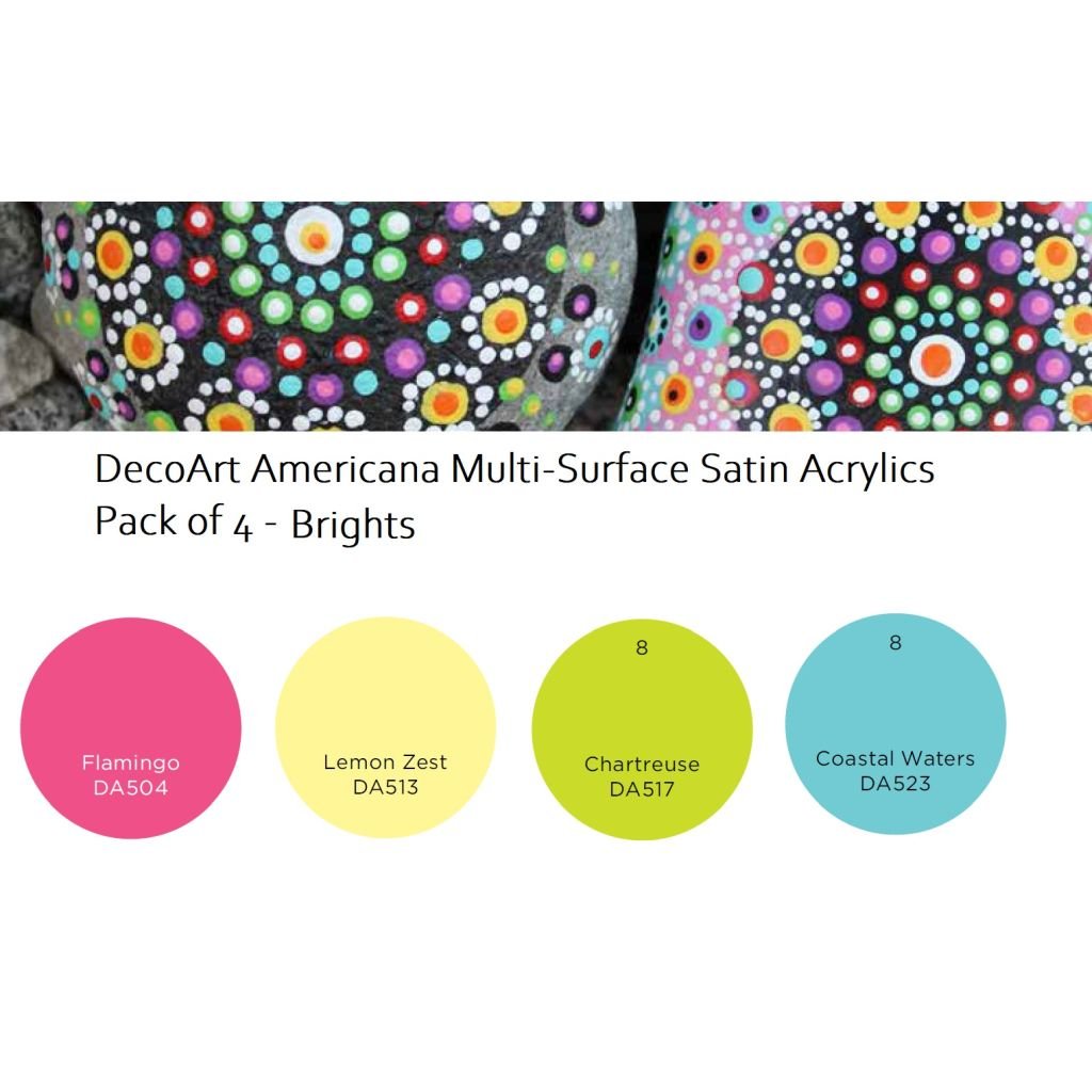 DecoArt Americana Multi Surface Satin Acrylic Paint - Value Pack of 4 Colours x 59 ML - Brights