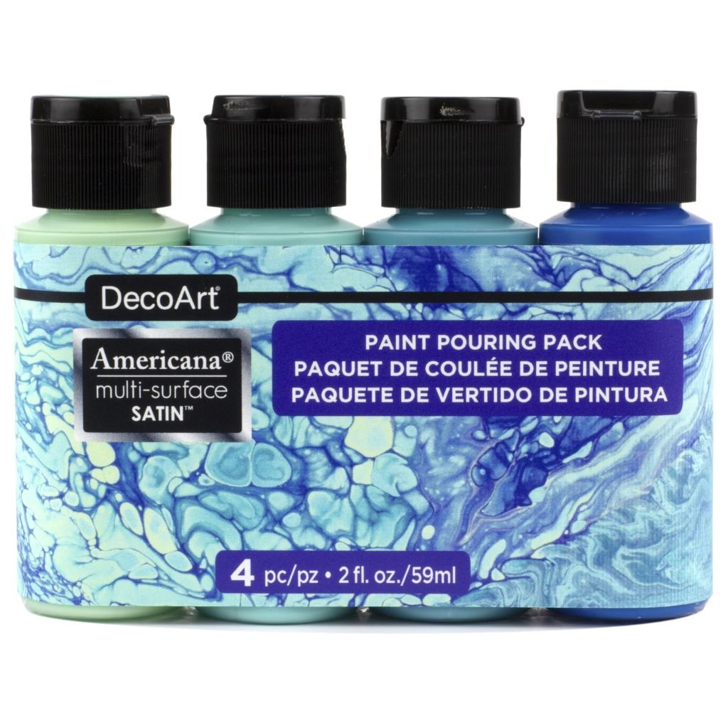 DecoArt Americana Multi Surface Satin Acrylic Paint - Value Pack of 4 Colours x 59 ML - Coastal