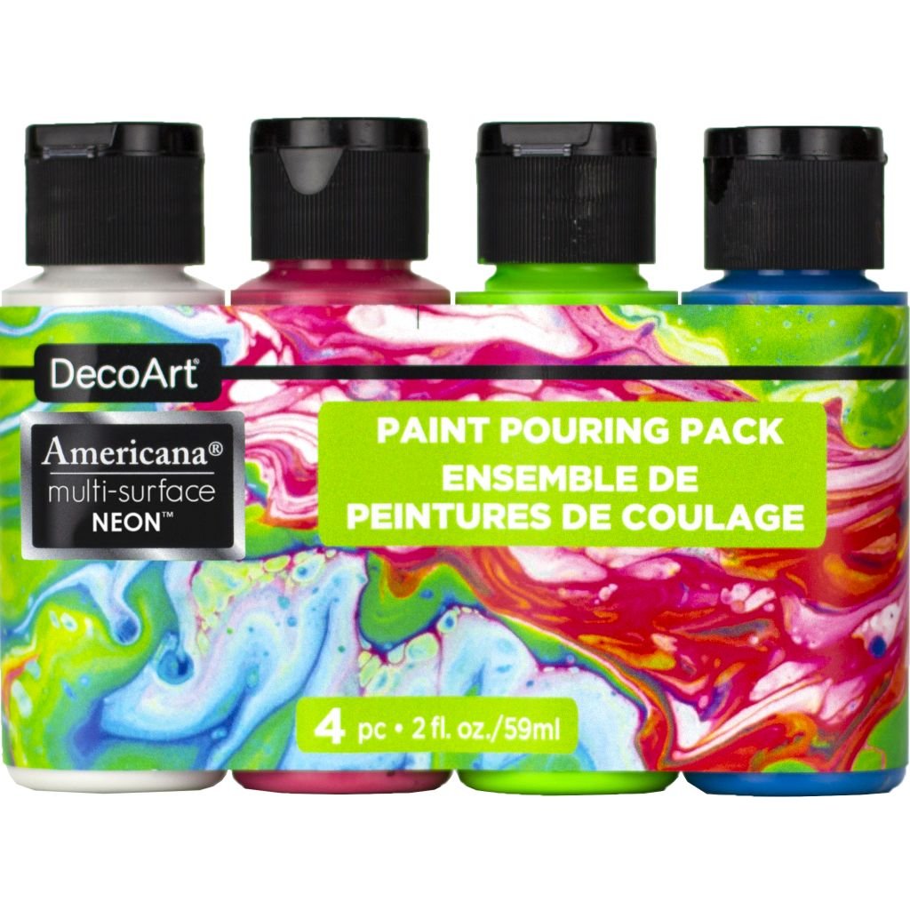 DecoArt Americana Multi Surface Satin Acrylic Paint - Value Pack of 4 Colours x 59 ML - Neons