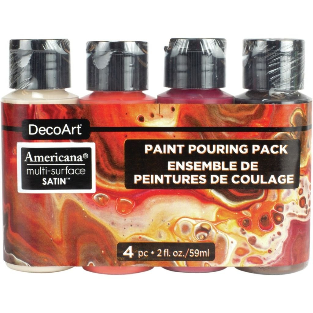 DecoArt Americana Multi Surface Satin Acrylic Paint - Value Pack of 4 Colours x 59 ML - Molten Lave