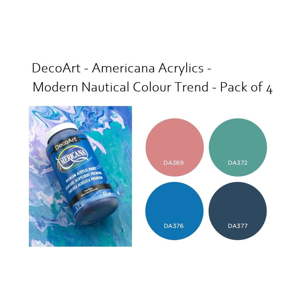 DecoArt Americana Matte Acrylic Paint - Modern Nautical Trend Pack of 4 Colours x 59 ML