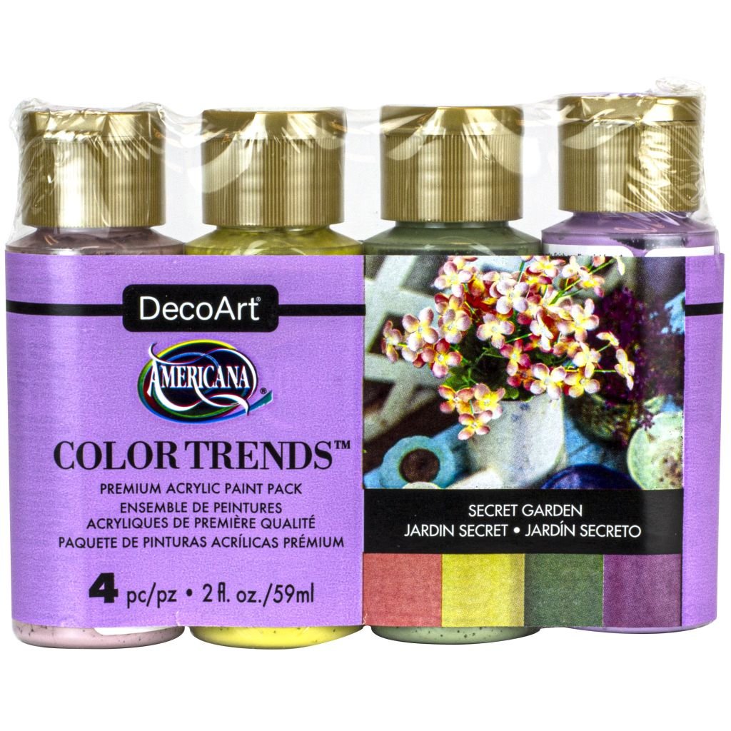 DecoArt Americana Matte Acrylic Paint - Secret Garden Trend Pack of 4 Colours x 59 ML