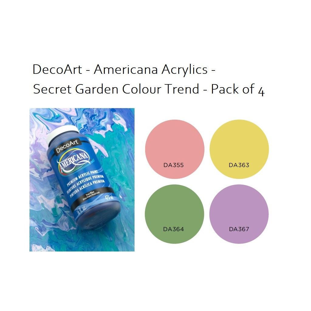 DecoArt Americana Matte Acrylic Paint - Secret Garden Trend Pack of 4 Colours x 59 ML