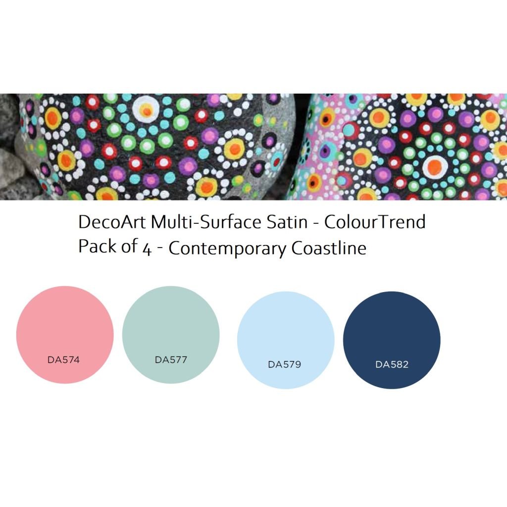 DecoArt Americana Multi Surface Satin Acrylic Paint - Contemporary Coastline Trend Pack of 4 Colours x 59 ML