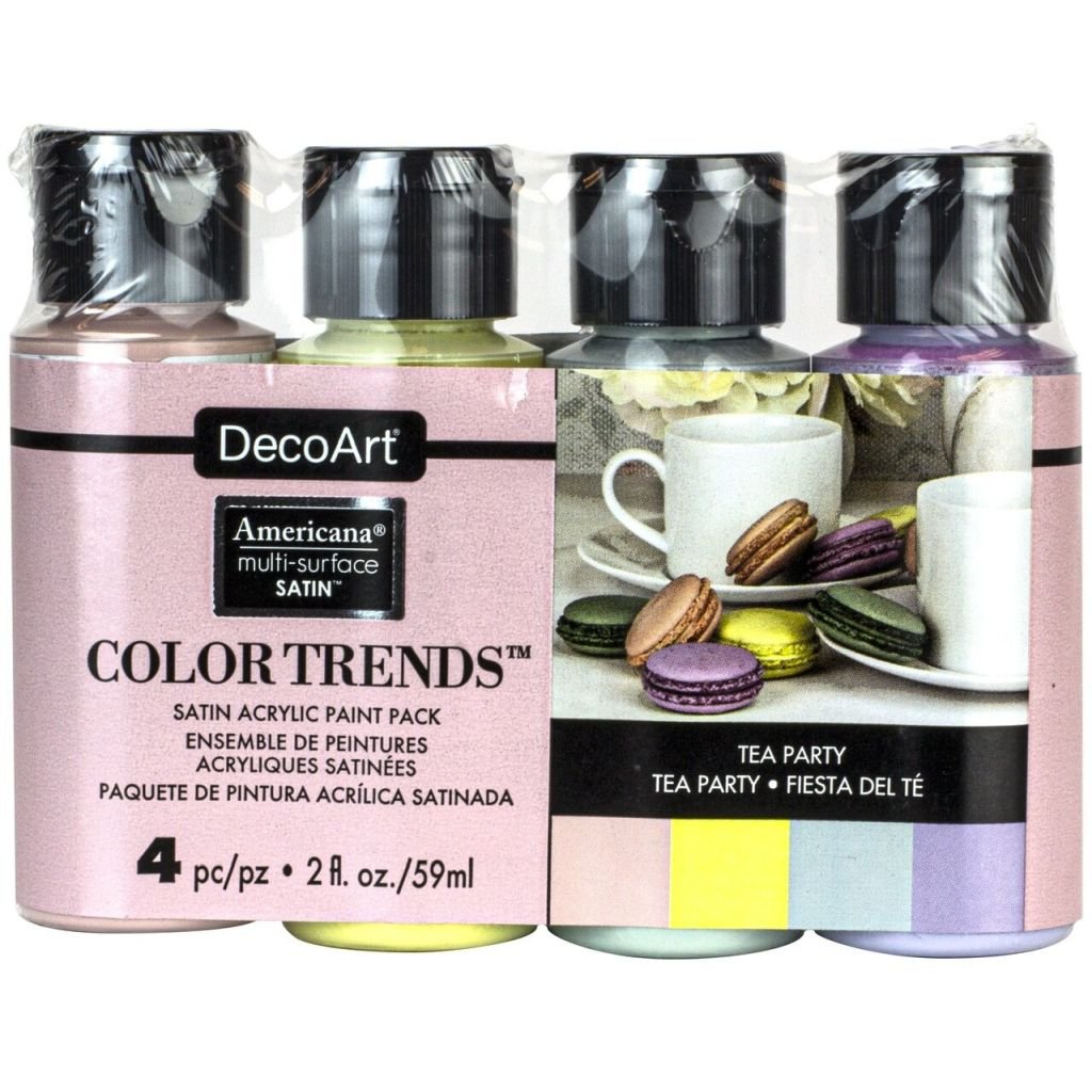 DecoArt Americana Multi Surface Satin Acrylic Paint - Tea Party Trend Pack of 4 Colours x 59 ML