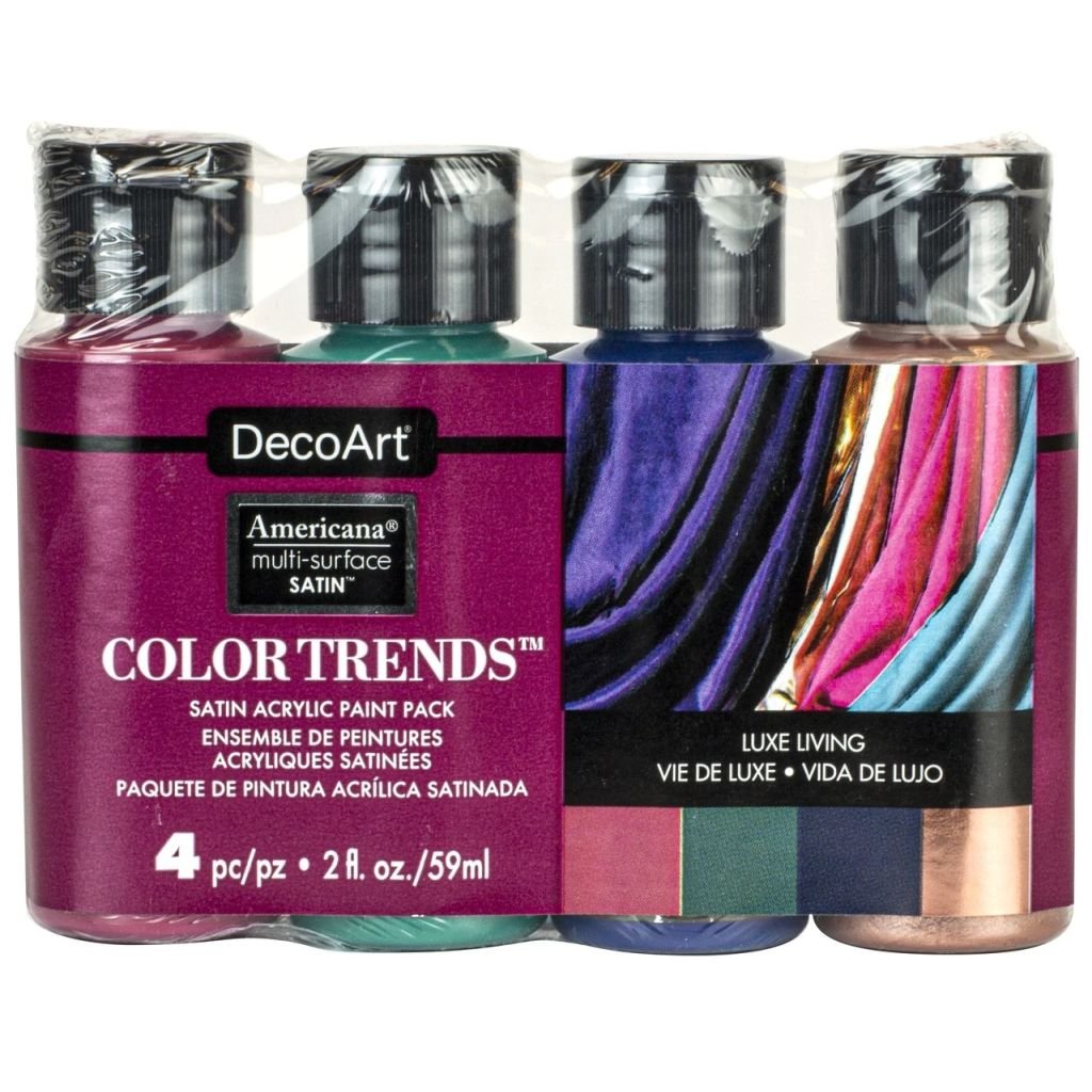 DecoArt Americana Multi Surface Satin Acrylic Paint - Luxe Living Trend Pack of 4 Colours x 59 ML