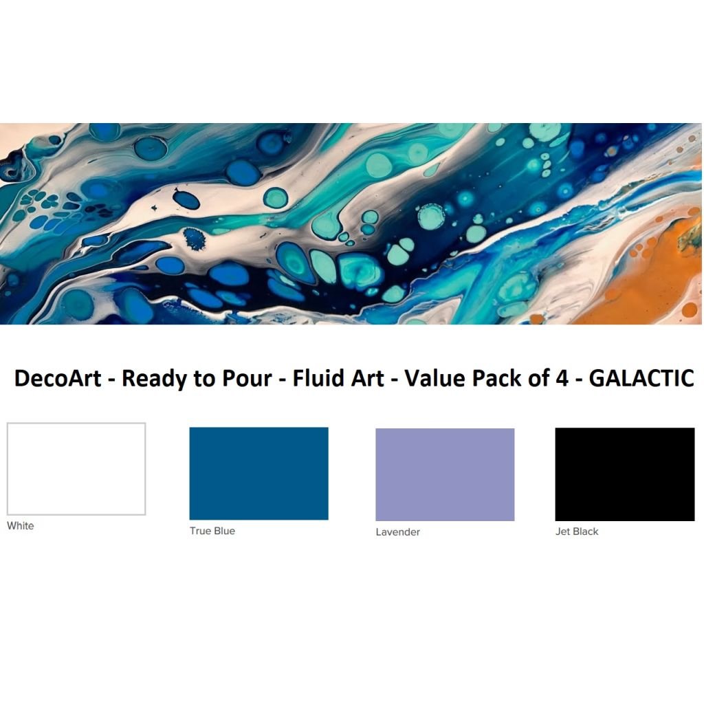 DecoArt FluidArt - Ready-to-Pour Acrylic Paint - Value Pack of 4 Colours x 118 ML - Galactic