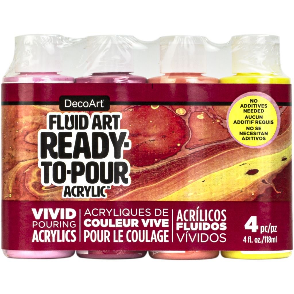 DecoArt FluidArt - Ready-to-Pour Acrylic Paint - Value Pack of 4 Colours x 118 ML - Sweet Treat