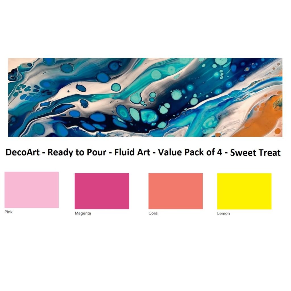 DecoArt FluidArt - Ready-to-Pour Acrylic Paint - Value Pack of 4 Colours x 118 ML - Sweet Treat