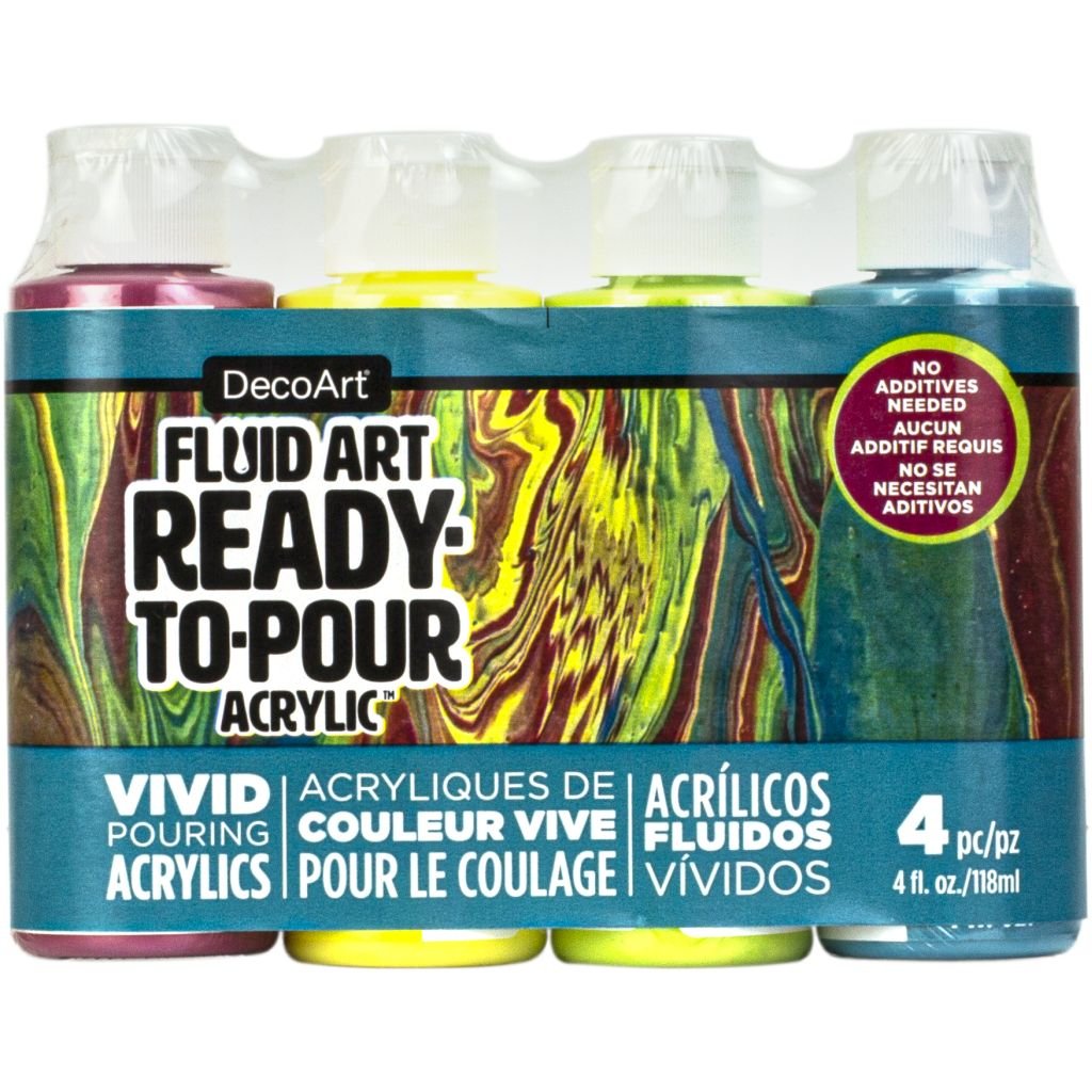 DecoArt FluidArt - Ready-to-Pour Acrylic Paint - Value Pack of 4 Colours x 118 ML - Tropical