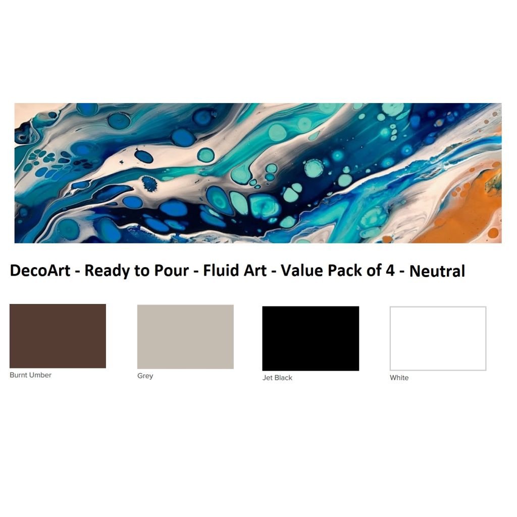 DecoArt FluidArt - Ready-to-Pour Acrylic Paint - Value Pack of 4 Colours x 118 ML - Neutral