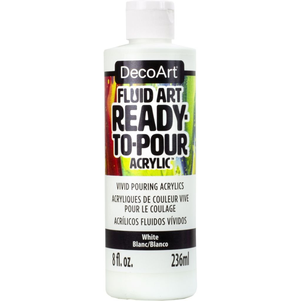 DecoArt FluidArt - Ready-to-Pour Acrylic Paint - 236 ML (8 Oz) Bottle - White (01)