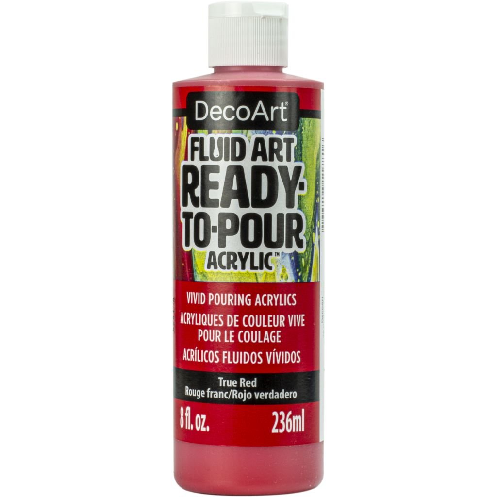 DecoArt FluidArt - Ready-to-Pour Acrylic Paint - 236 ML (8 Oz) Bottle - True Red (03)