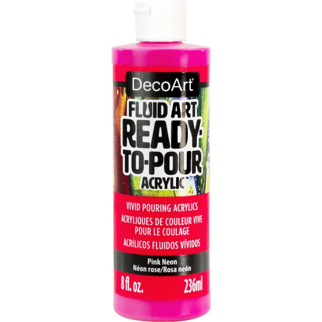 DecoArt FluidArt - Ready-to-Pour Acrylic Paint - 236 ML (8 Oz) Bottle - Neon Pink (100)