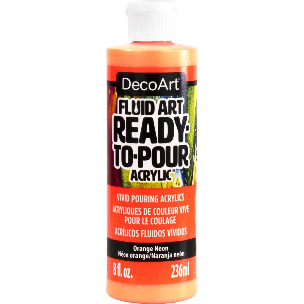 DecoArt FluidArt - Ready-to-Pour Acrylic Paint - 236 ML (8 Oz) Bottle - Neon Orange (101)