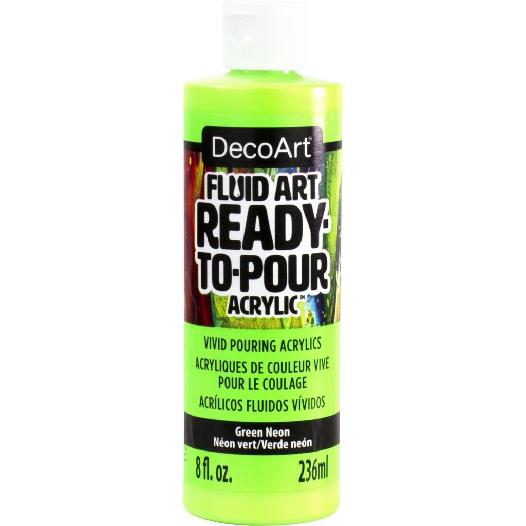 DecoArt FluidArt - Ready-to-Pour Acrylic Paint - 236 ML (8 Oz) Bottle - Neon Green (103)