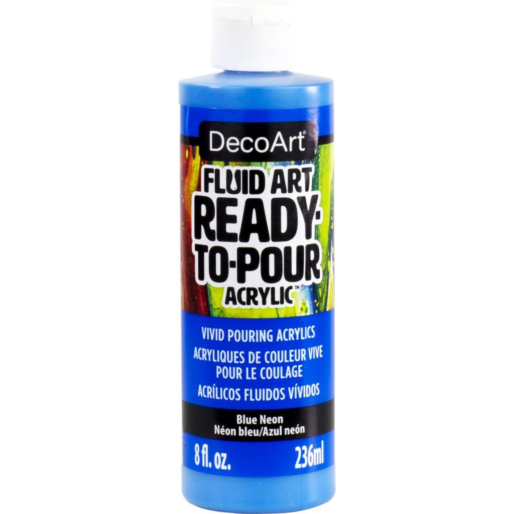 DecoArt FluidArt - Ready-to-Pour Acrylic Paint - 236 ML (8 Oz) Bottle - Neon Blue (104)