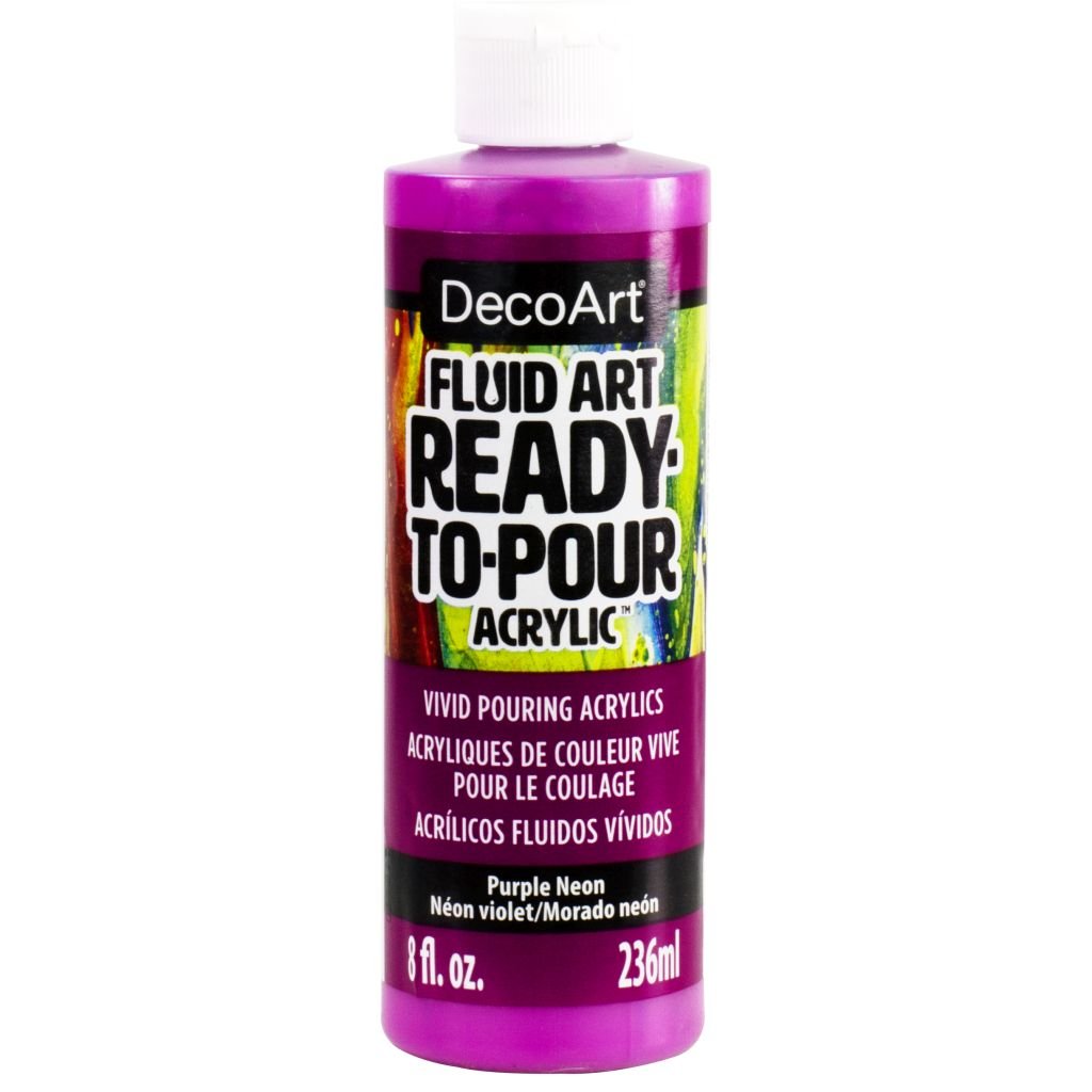 DecoArt FluidArt - Ready-to-Pour Acrylic Paint - 236 ML (8 Oz) Bottle - Neon Purple (105)