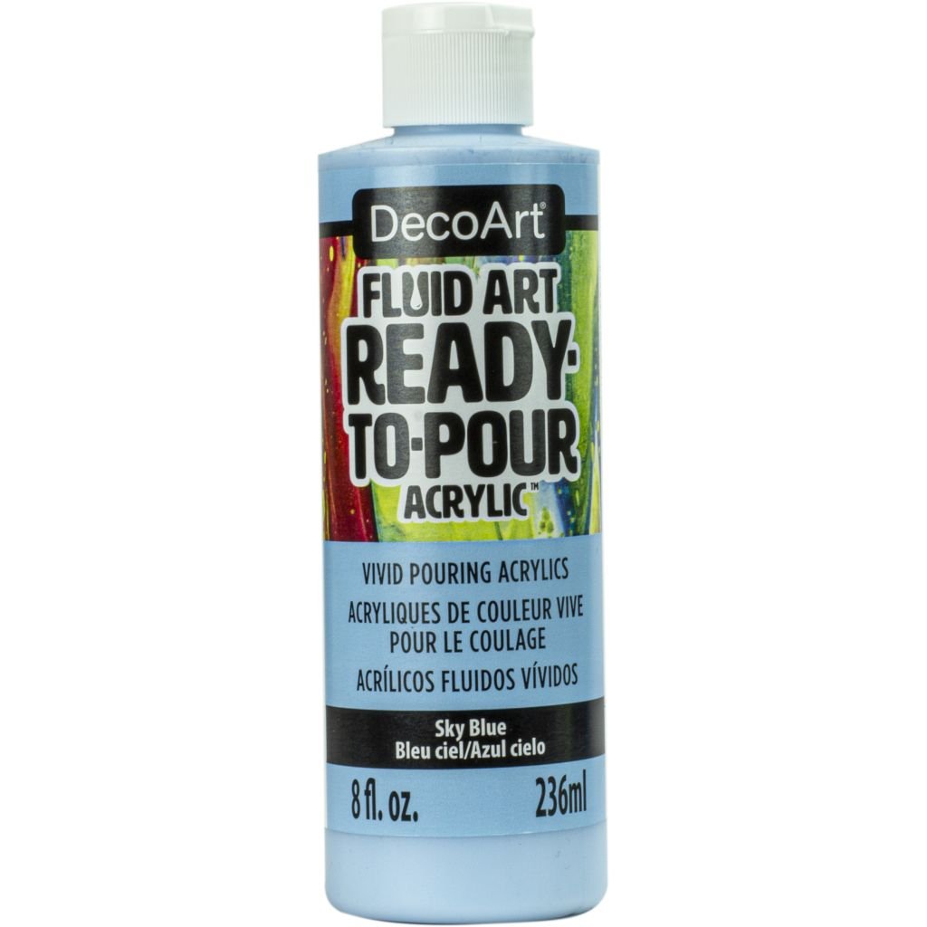 DecoArt FluidArt - Ready-to-Pour Acrylic Paint - 236 ML (8 Oz) Bottle - Sky Blue (12)