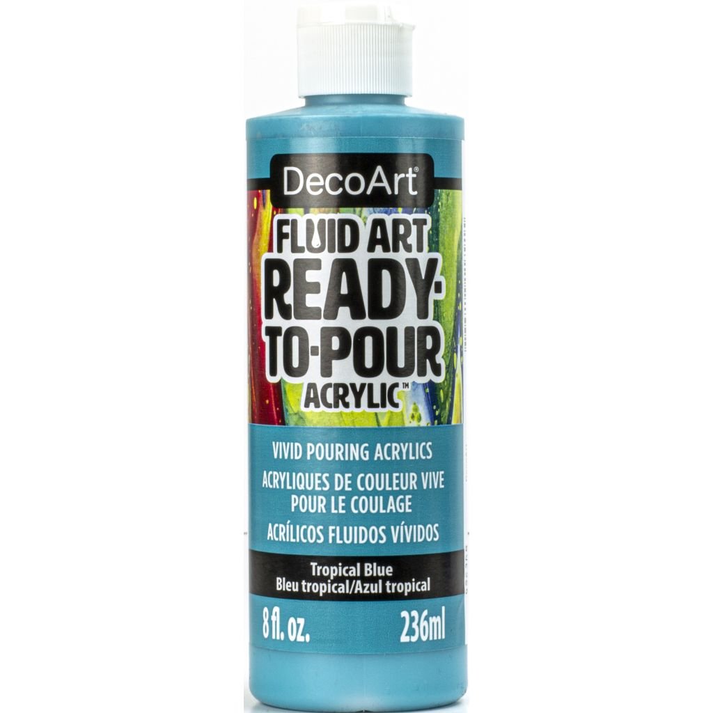 DecoArt FluidArt - Ready-to-Pour Acrylic Paint - 236 ML (8 Oz) Bottle - Tropical Blue (13)